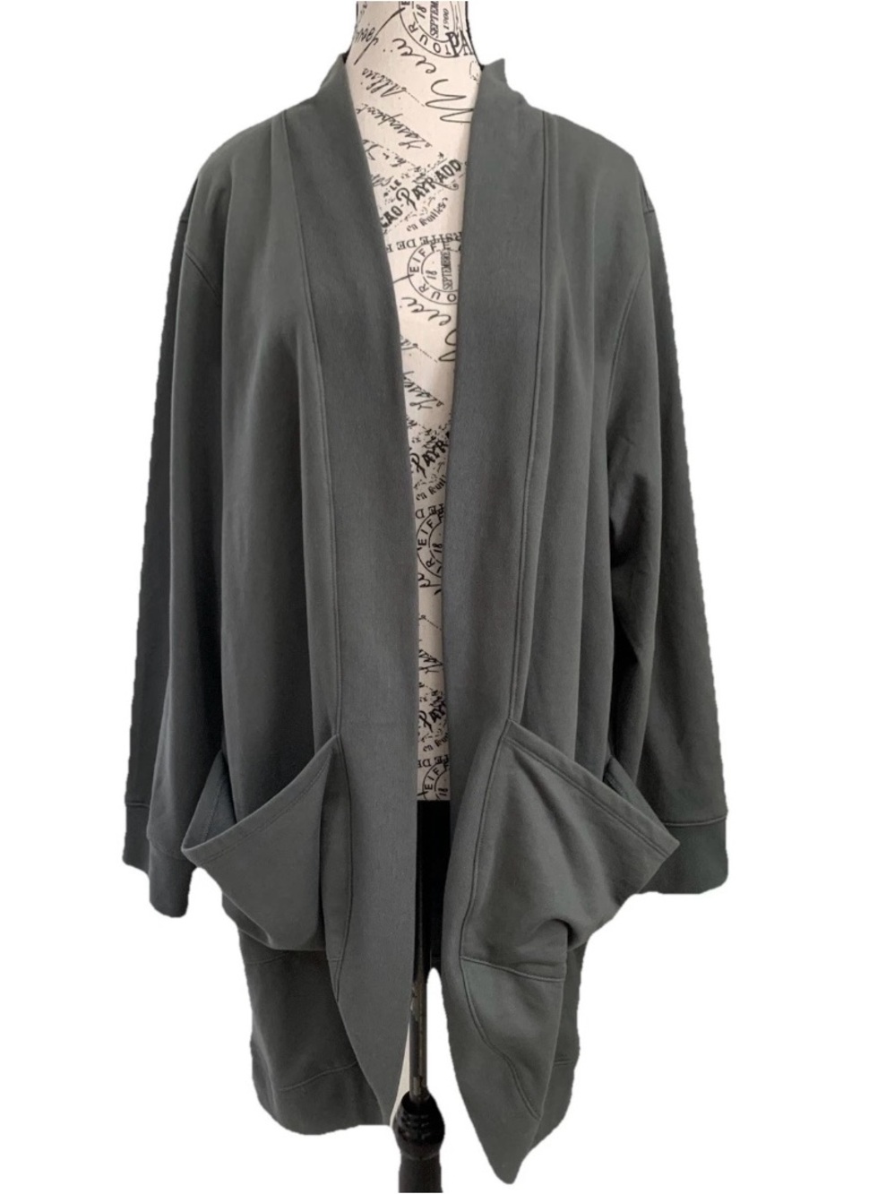 Vermont Country Store Olive Green Long Open Front Cardigan Women’s Sz 3X